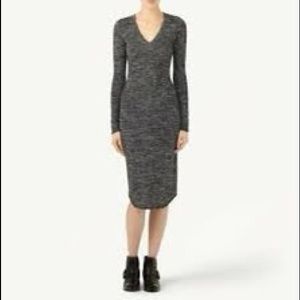 83B8-P Heathered BlackGray Stretch Bodycon Midi Dress